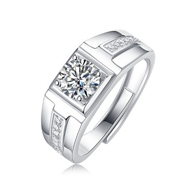 Guili Men's 1ctw Princess Cut Lab-Created Moissanite Solitaire with Pave Trim Engagement Anniversary Adjustable Ring