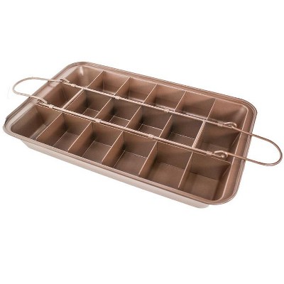 5 Star Super Deals Brownie Nonstick Pan with Dividers -Nonstick Copper Baking Tray 18 Precut Brownies - 12x8 Inch with Handles