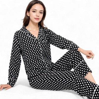 Anna-Kaci Lounge Women's Polka Dot Long Sleeve Pajama Set with Button-Up Top and Drawstring Pants