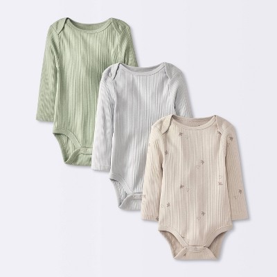 Baby 3pk Solid Long Sleeve Wide Ribbed Bodysuit - Cloud Island™