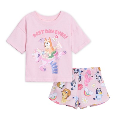 Bluey Girls T-Shirt and French Terry Shorts Outfit Set Toddler Sizes (2T - 10-12)