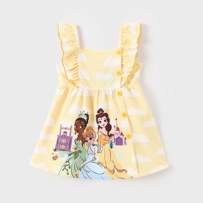 Disney Princess Toddler Girl Dress Kids Girls 1pc Tiana Cinderella Beller Ariel Rapunzel Ruffled Dress