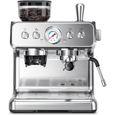 R.W.FLAME Espresso Machines with grinder, 20 Bar Professional Espresso Maker with Milk Frother Steam Wand&Removable Water Tan for Home,Stainless Steel
