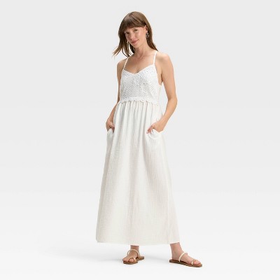 Women's Crochet Trim Maxi Sundress - Universal Thread™ White L