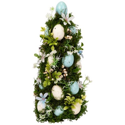 Northlight Floral and Foliage Easter Egg Tree - 14" - Blue and White