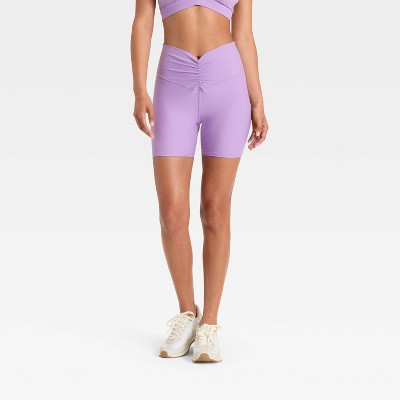 Women's 5" High-Rise Ruched Waist Bike Shorts - JoyLab™ Purple M