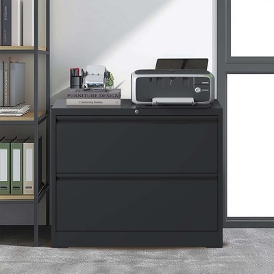 35.43Inch Lateral File Cabinet 2 Drawer, Black Filing Cabinet with Lock, Lockable File Cabinet for Home Office,Black