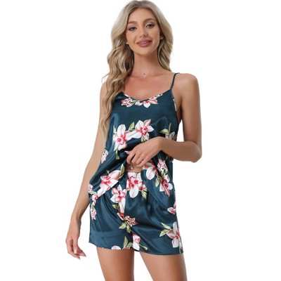cheibear Women's Sleeveless Cami Shirt with Shorts Satin Nightwear Sleepwear Pajama Sets