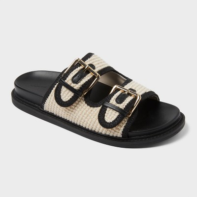 Women's Kylie Crochet Double Band Footbed Sandals - Universal Thread™ Black