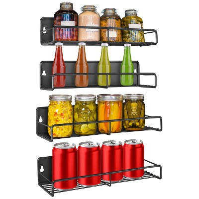 NewHome "4-Pack Magnetic Spice Rack Organizer - Strong Storage Shelf for Jars, Seasonings & Utensils" black