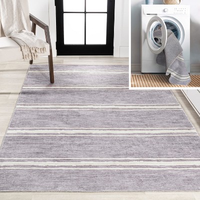 Bande Distressed Ticking Stripe Machine-Washable Area Rug - JONATHAN Y
