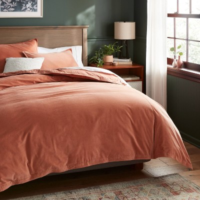 Full/Queen Cotton Velvet Duvet Cover and Sham Set Light Terracotta Pink - Threshold™: OEKO-TEX Certified, 165 Thread Count