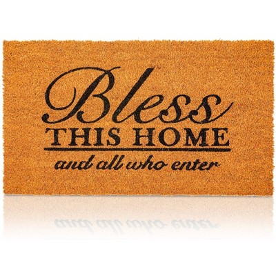 Juvale Coco Coir Bless This Home and All Who Enter Door Mat for Front Entrance, 17x30 in