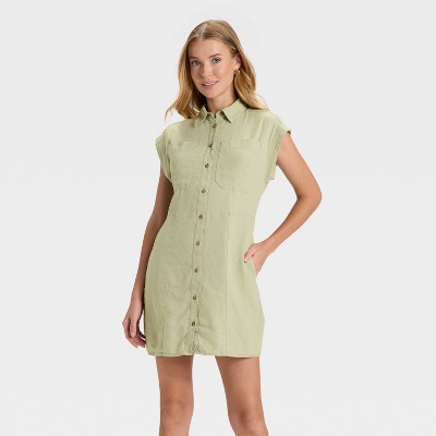 Women's Short Sleeve Mini Shirtdress - Universal Thread™ Olive Green M