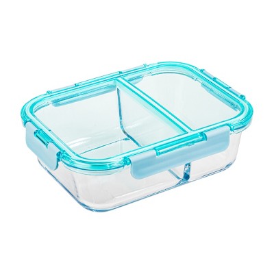 Lexi Home 51.4 oz 2-Section Borosilicate Glass Container with Spill-Proof Tinted Lids