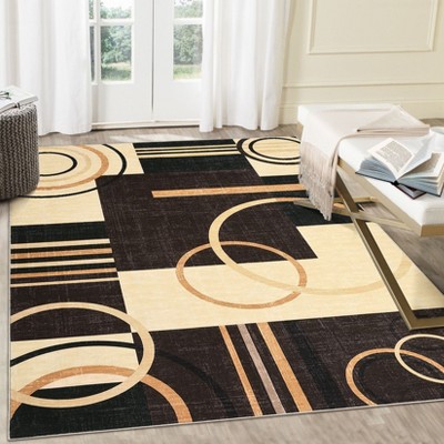 Geometric Rug Machine Washable Modern Contemporary Rug Foldable Non-Slip Abstract Square Circle Design Carpet Soft Low Pile Non Shedding Floor Cover