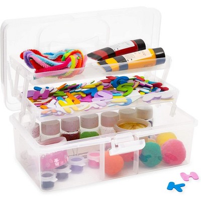 Bright Creations Arts and Crafts Supply Case, Clear Storage Box with 2 Trays (9 x 5 x 4.25 in)