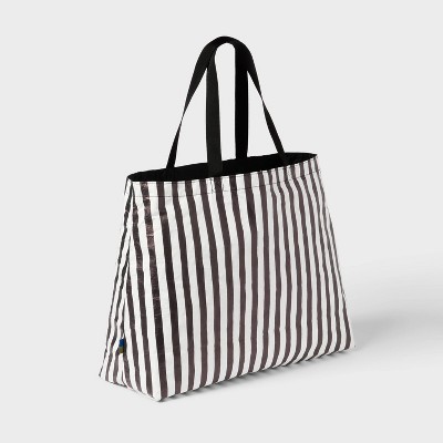 Water Resistant Reversible Tote Bag - Open Story™ Black/White Stripe: Softside Non-Woven