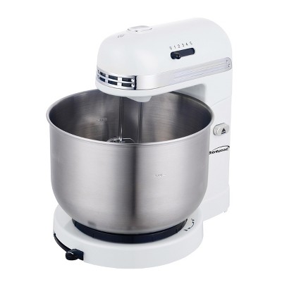 Brentwood 5 Speed Stand Mixer with 3.5 Quart Stainless Steel Mixing Bowl in White