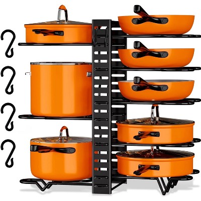 DOMETOUR Pots and Pans Organizers Pan Racks, Kitchen Storage Rack Adjustable Pot Lid Holders Cookware Organizers