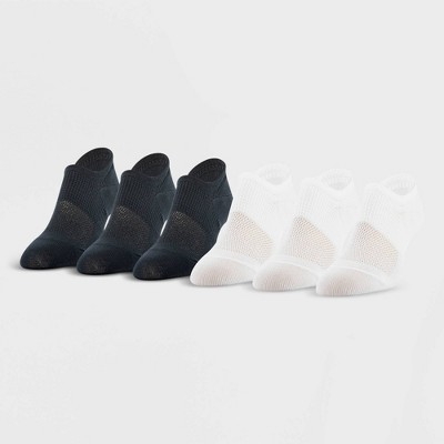 Peds All Day Active Women's 6pk Ultra Low Liner Socks - Black/White 5-10: Y-Heel Stitching, Arch Support