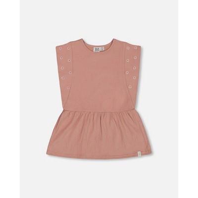 Deux par Deux Girl Crinkle Jersey Tunic with Embroidery Dark Old Pink