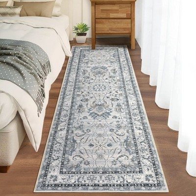 Washable Area Rug, Oriental Vintage Design, Soft Faux Wool Carpet, Non-Slip and Stain Resistant, Ideal for Living Room, Bedroom, Kitchen, Office