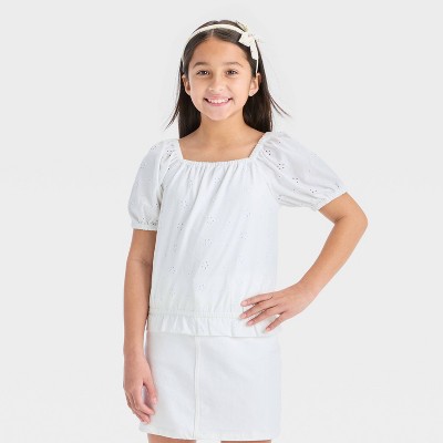 Girls' Short Sleeve Eyelet Top - Cat & Jack™