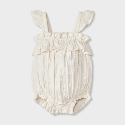 Baby Girls' Floral Printed Romper - Cat & Jack™ Cream/White