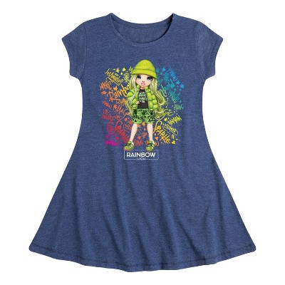 Girls' - Rainbow High - Jade Hunter Rainbow Graffiti Fit & Flair Cap Sleeve Dress
