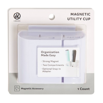 U Brands Utility Cup Magnetic Storage GRUV White: Magnetic Pen Holder for Whiteboard & Locker, Plastic Presentation Board Accessory