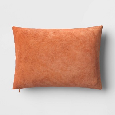 Oversize Washed Cotton Velvet Lumbar Throw Pillow Terracotta Pink - Threshold™: Indoor Decorative Cushion, 20x14", Hidden Zipper