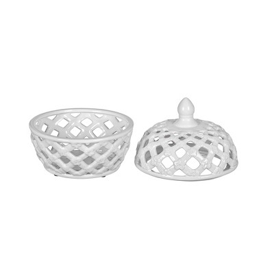 Dexmalle White Ceramic Lidded Jar with Lattice Design