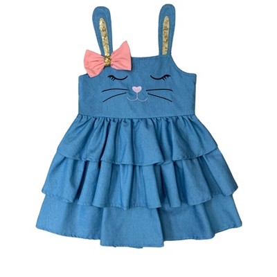 Bunny Dreams Ruffle Denim Dress Mia Belle Girls
