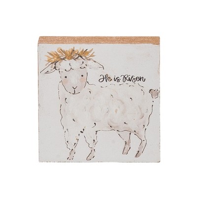 Transpac Wood Block with Lamb Handpainted Home Decorations Easter