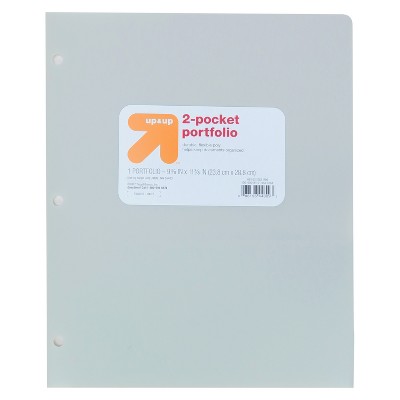 2 Pocket Plastic Folder Gray - up&up™: 3 Hole Punched, Polypropylene, Internal Pockets, 50 Sheet Capacity