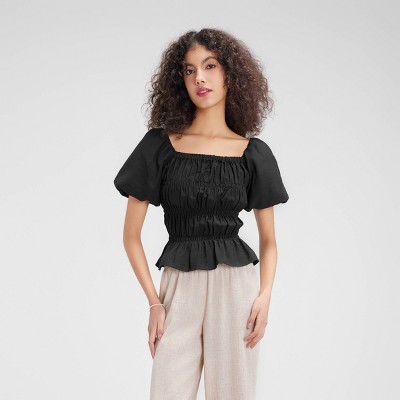 Women's Shirred Puff Sleeve Blouse - Wild Fable™