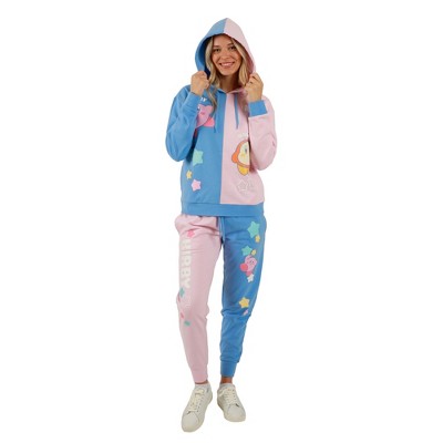 Kirby and Waddle Dee Pink and Blue Color Block Hoodie and Jogger Combo