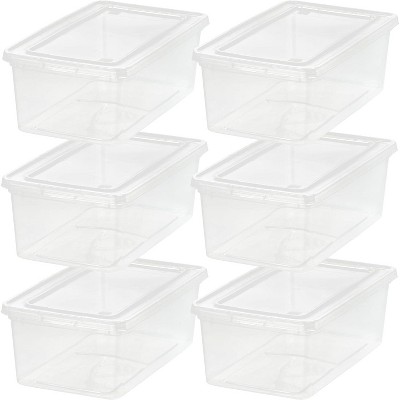 IRIS USA 6-Pack Plastic Storage Bins with Lids, 6 Quart, Shoe Boxes Clear Stackable Containers Organize Shoes Closet Shelves