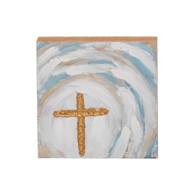 Transpac Wood Block with Cross Handpainted He Is Home Decorations Easter