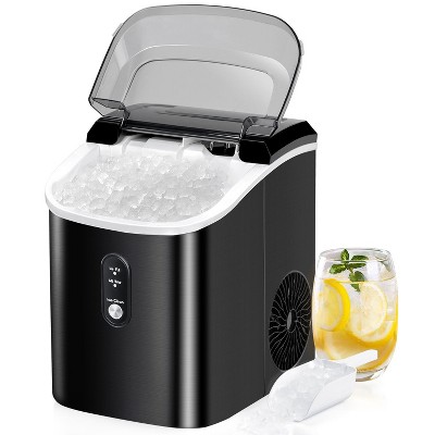 R.W.FLAME Nugget Ice Makers Countertop, Stainless Steel, 35 lbs/Day,  Soft Chewable Pellet Ice, Self-Cleaning, One-Click Operation,  Silver/Black