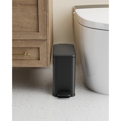 SONGMICS Bathroom Trash Can, 1.3 Gallon Small Trash Bin with Lid, Slim for Small Spaces, Stainless Steel Garbage Can, Soft Close