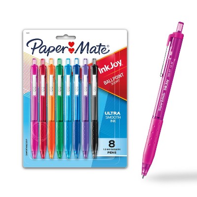 Paper Mate Ink Joy 300RT 8pk Ballpoint Pens 1.0mm Multicolored: Retractable, Quick Drying, Rubber Grip, Colorful Ink
