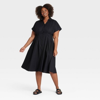 Women's Short Sleeve Pleated Midi Shirtdress - Ava & Viv™