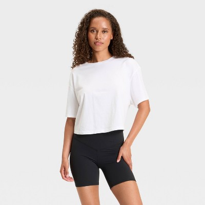 Women's Boxy Cropped Short Sleeve Top - JoyLab™ White S