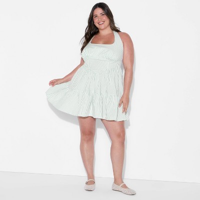 Women's Tiered Mini A-Line Dress - Wild Fable™ Gray Stripe 4X