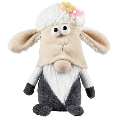 Northlight Plush Springtime Floral Sheep Gnome Easter Decoration - 9" - Gray and White
