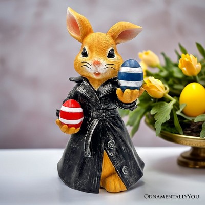 Covert Carrot Collector Funny Bunny Agent Figurine, 7" Dueling Easter Rabbit Garden Statue| OrnamentallyYou