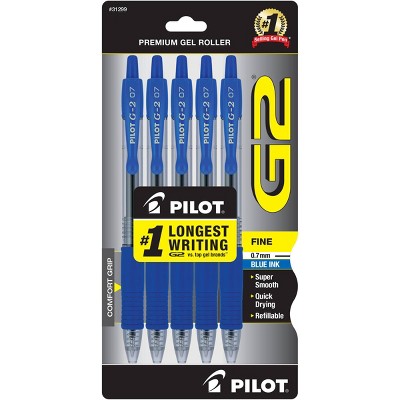 Pilot 5pk G2 Gel Pens Fine Point 0.7mm Blue Ink