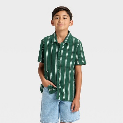 Boys' Short Sleeve Vertical Striped Button-Down Shirt - Cat & Jack™